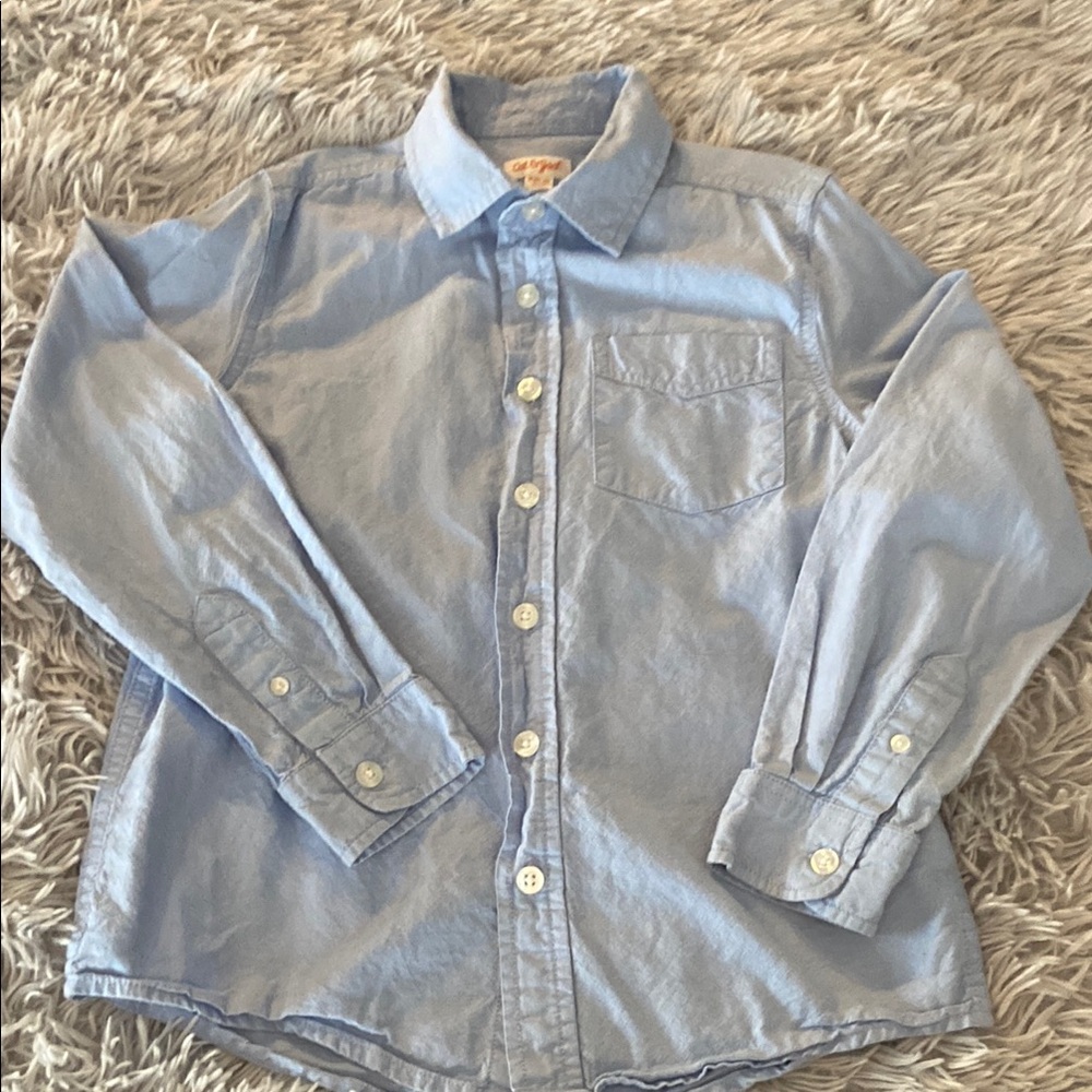 Blue Button Down Shirt with Collar and Long Sleeves